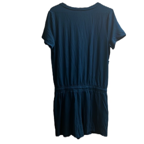 DAILY RITUAL, V-Neckline, Drawstring Waist, Cap Sleeves Romper, Dark Teal, L - Picture 2 of 9